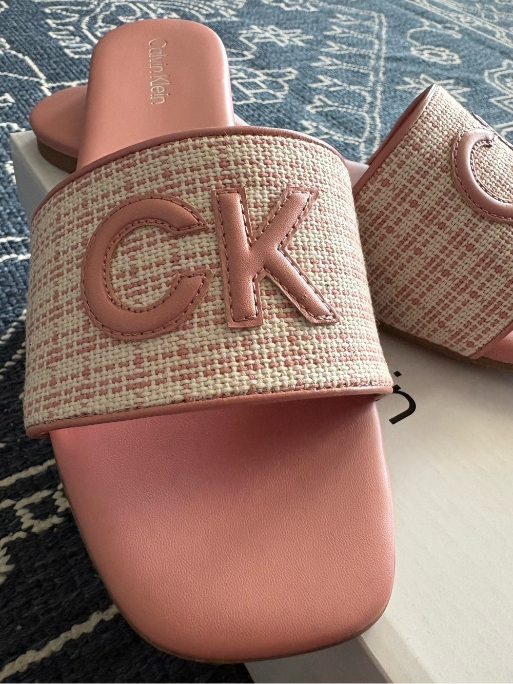 Calvin Klein Pink & Natural CK Slide Mules-NIB